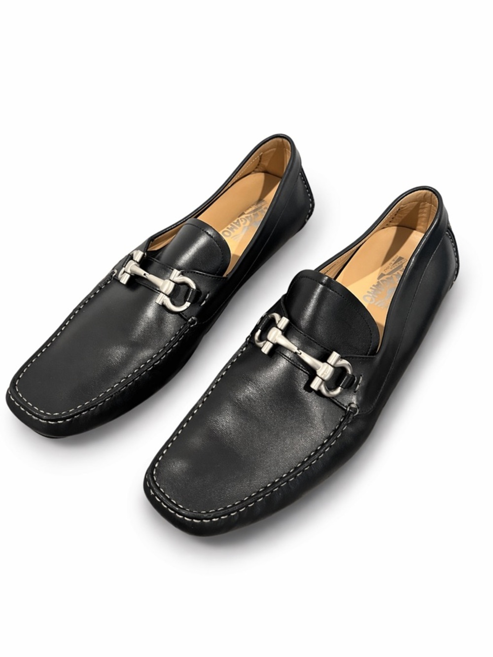 Salvatore Ferragamo Black Leather Bit-Detail Slip-On Loafers